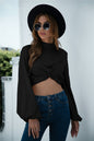 Design Twisted Lantern Sleeve Crop Top